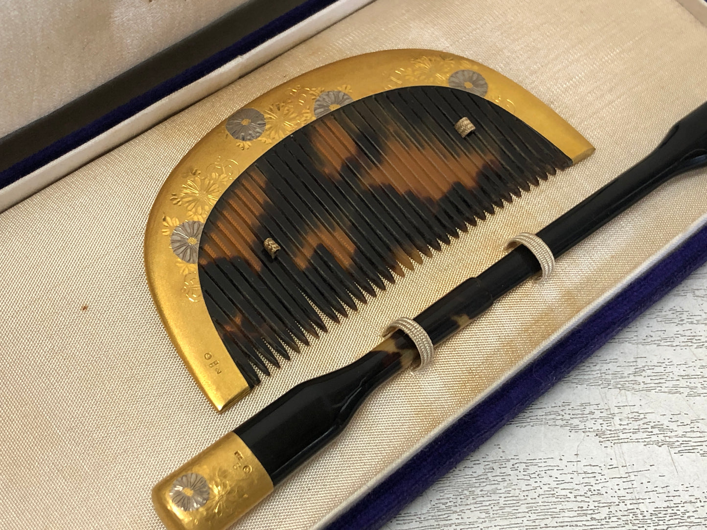 Y3384 KOUGAI  K24 Gold Plated Comb Hairpin hair dressing tools box Japan kimono