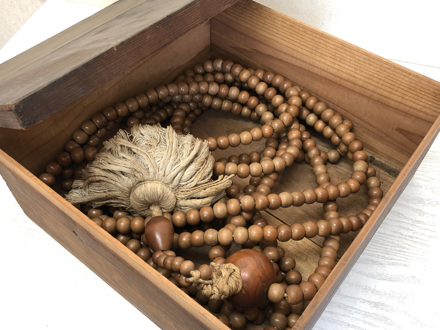 Y3390 Buddhist Altar Million Nembutsu Japamala prayer beads box Japan antique