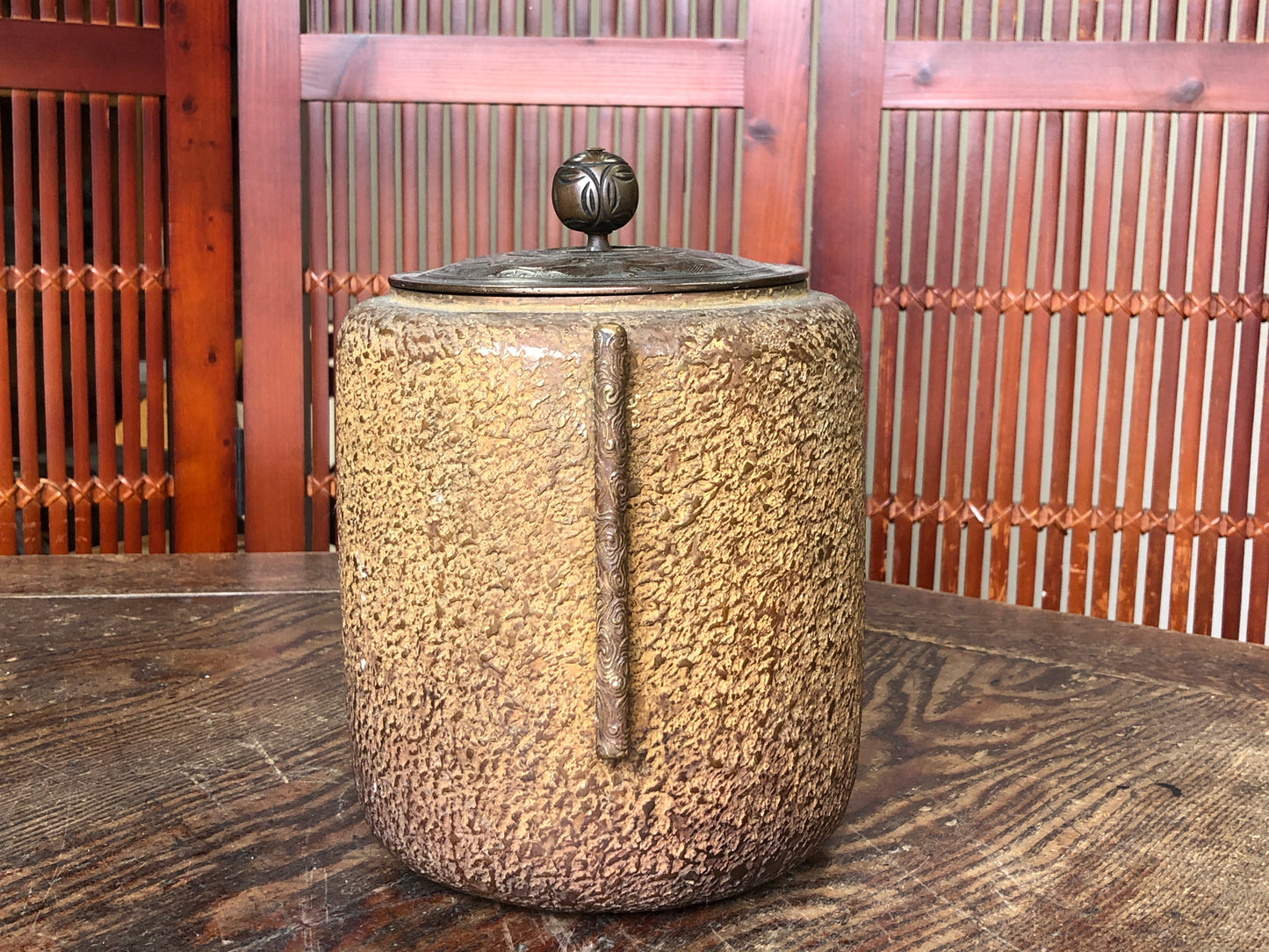 Y3402 CHAGAMA Iron tube wave pattern lid Japanese Tea Ceremony teapot Japan