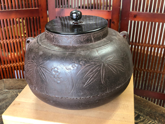 Y3403 CHAGAMA Iron Tenmyou box Japanese Tea Ceremony teapot Japan antique