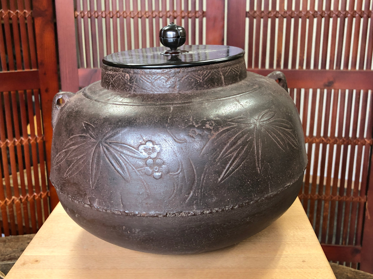 Y3403 CHAGAMA Iron Tenmyou box Japanese Tea Ceremony teapot Japan antique