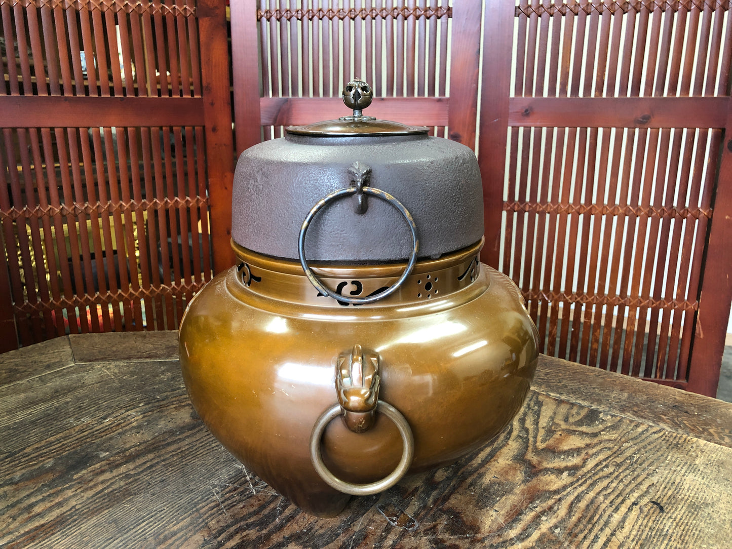 Y3404 CHAGAMA Iron kettle brazier set box Japanese Tea Ceremony Japan antique