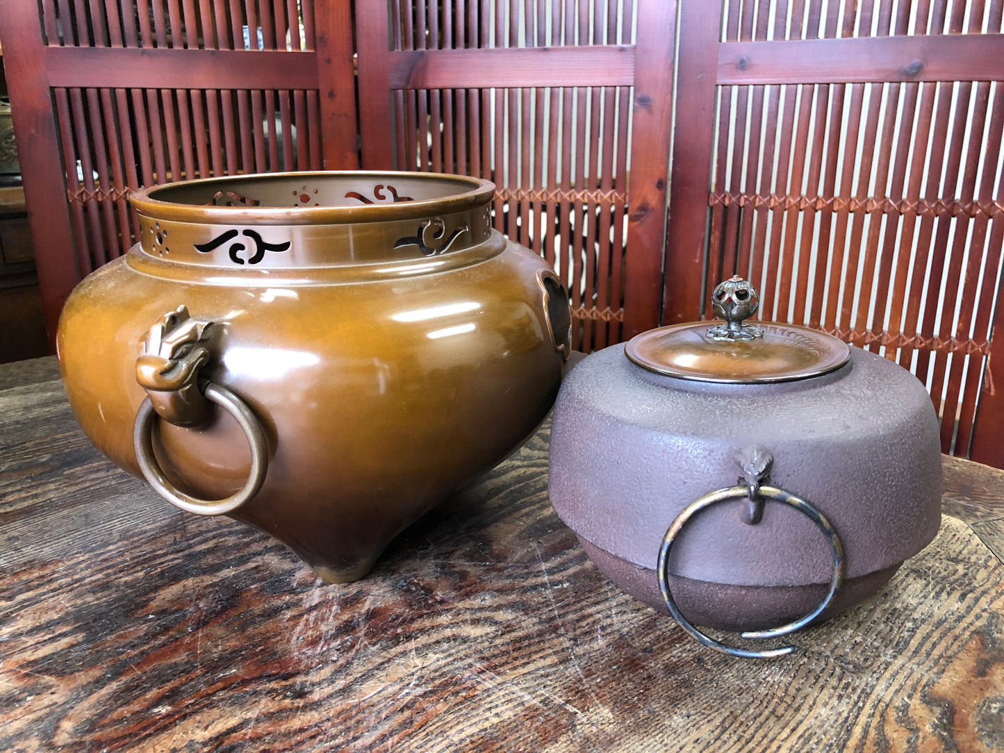Y3404 CHAGAMA Iron kettle brazier set box Japanese Tea Ceremony Japan antique