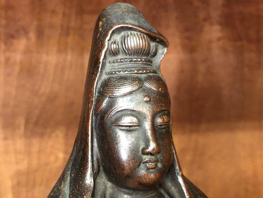 Y3418 STATUE Bizen-ware Kannon figure figurine signed Japan antique vintage