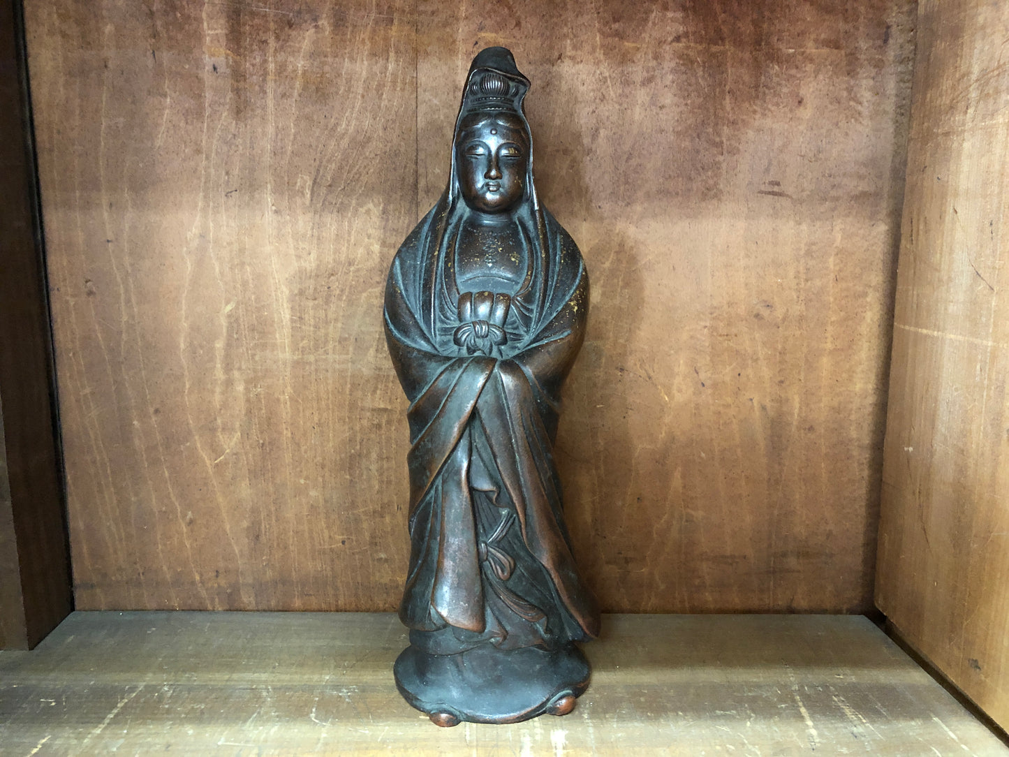 Y3418 STATUE Bizen-ware Kannon figure figurine signed Japan antique vintage