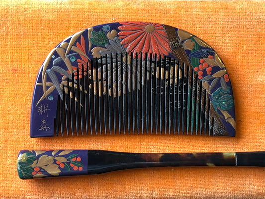 Y3428 KOUGAI  Comb Hairpin hair dressing tools box signed Japan kimono accessory