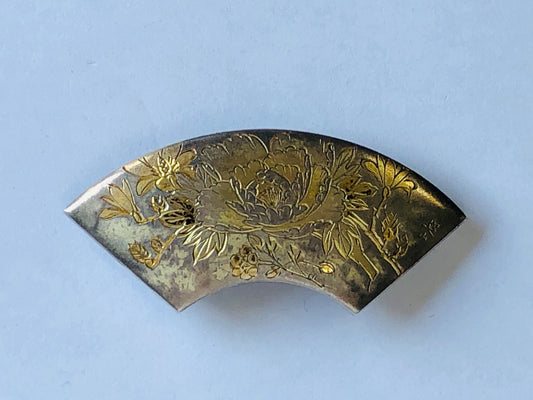 Y3445 OBIDOME Sash Clip Silver engraving signed Japan Kimono accessory antique