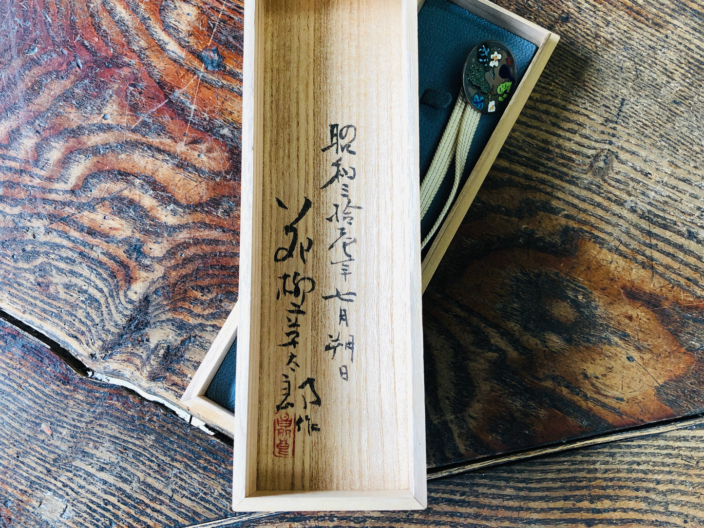 Y3446 OBIDOME Sash Clip cloisonne signed box Japan Kimono accessory antique