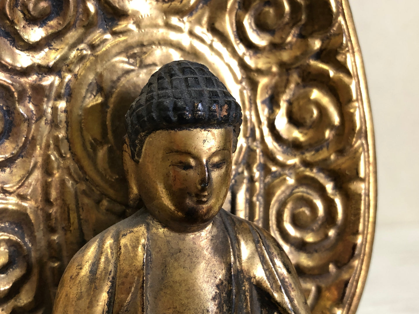 Y3466 STATUE Amida Buddha wood carving figure figurine Japan antique vintage