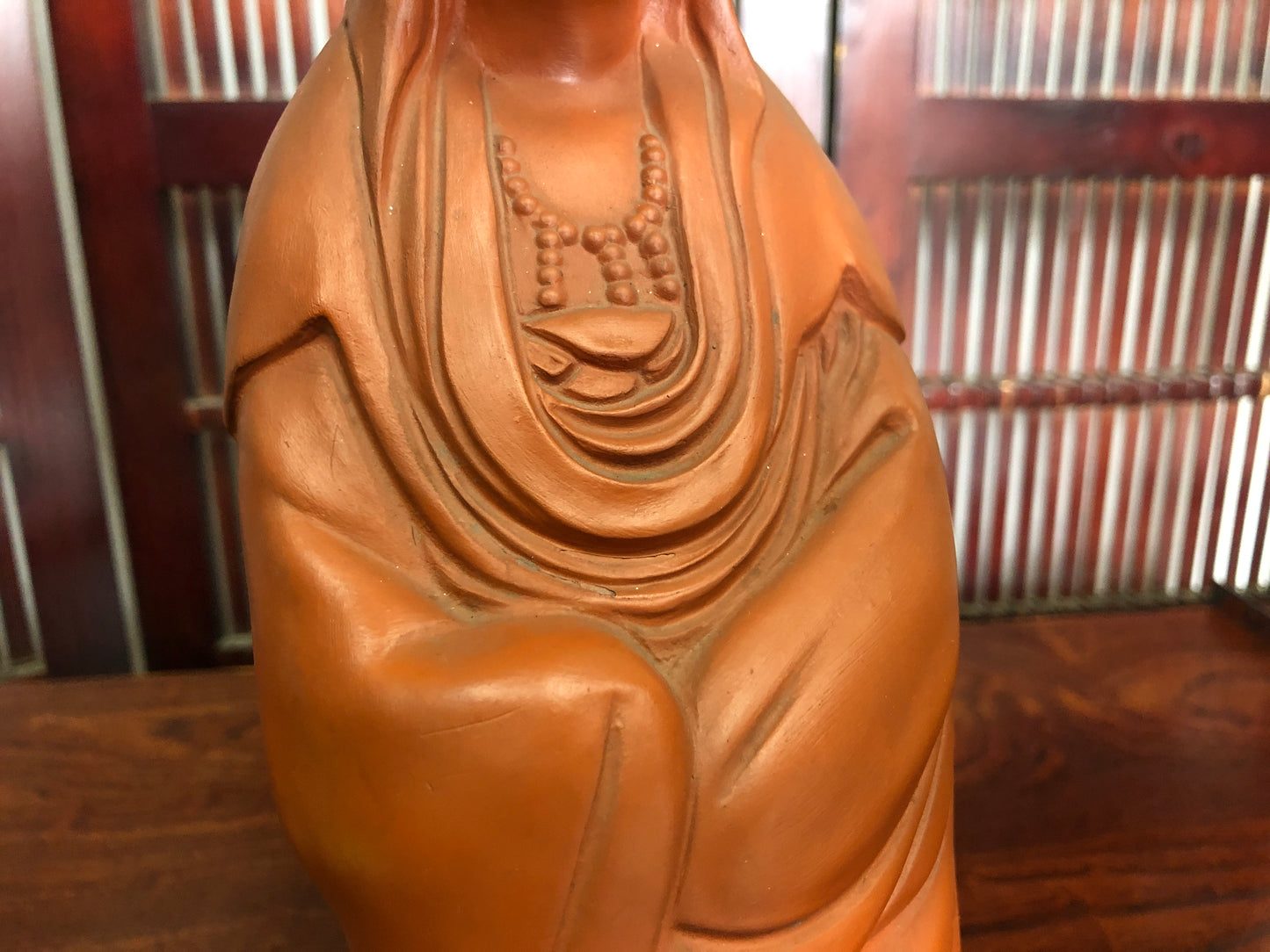 Y3472 STATUE Tokoname-ware Buddha figure signed Japan antique vintage Buddhism