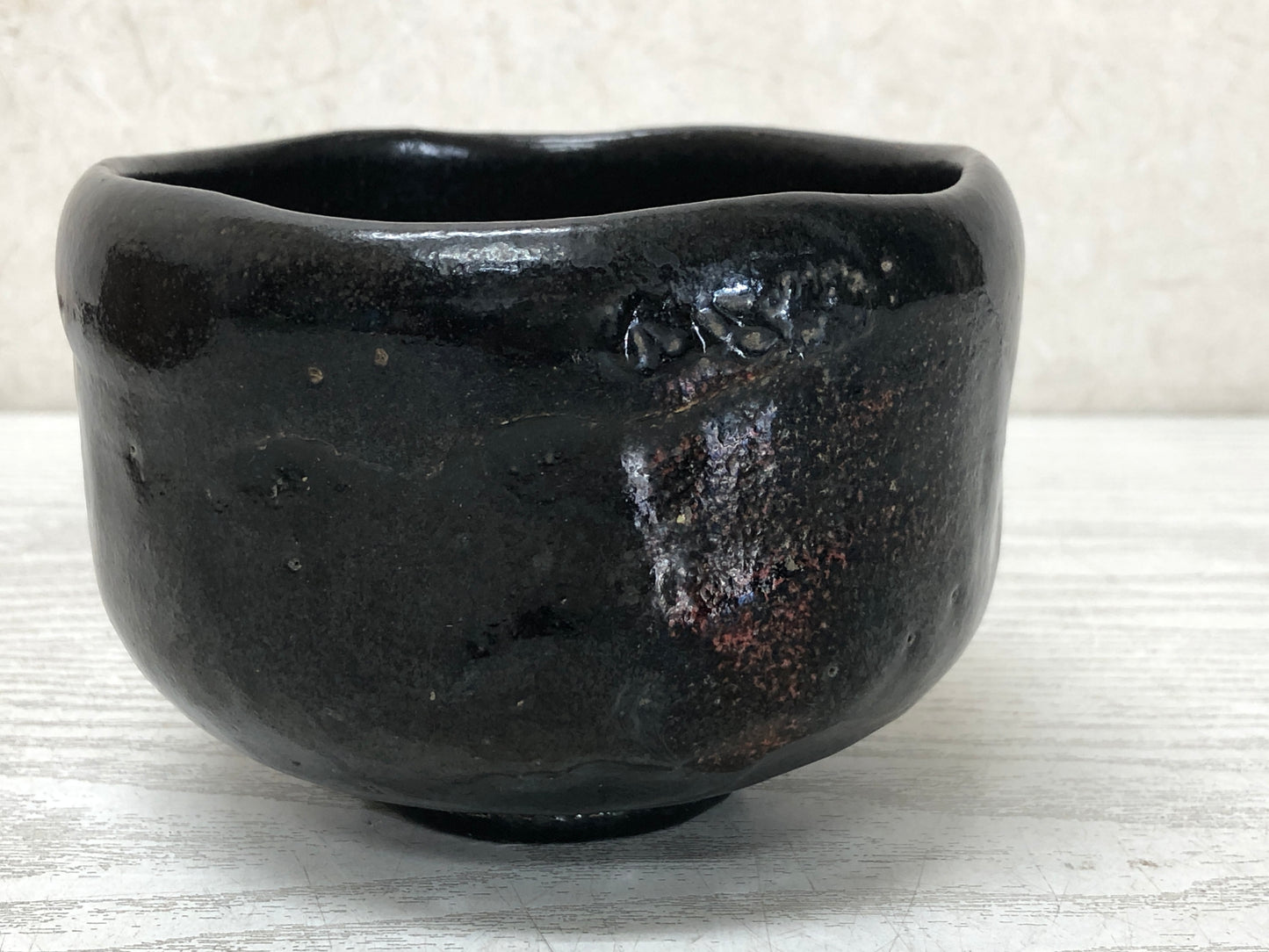 Y3477 CHAWAN Raku-ware Black signed box Japan tea ceremony bowl antique