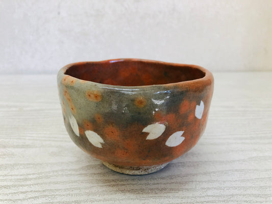 Y3516 CHAWAN Raku-ware Red cherry blossoms Japan tea ceremony bowl antique