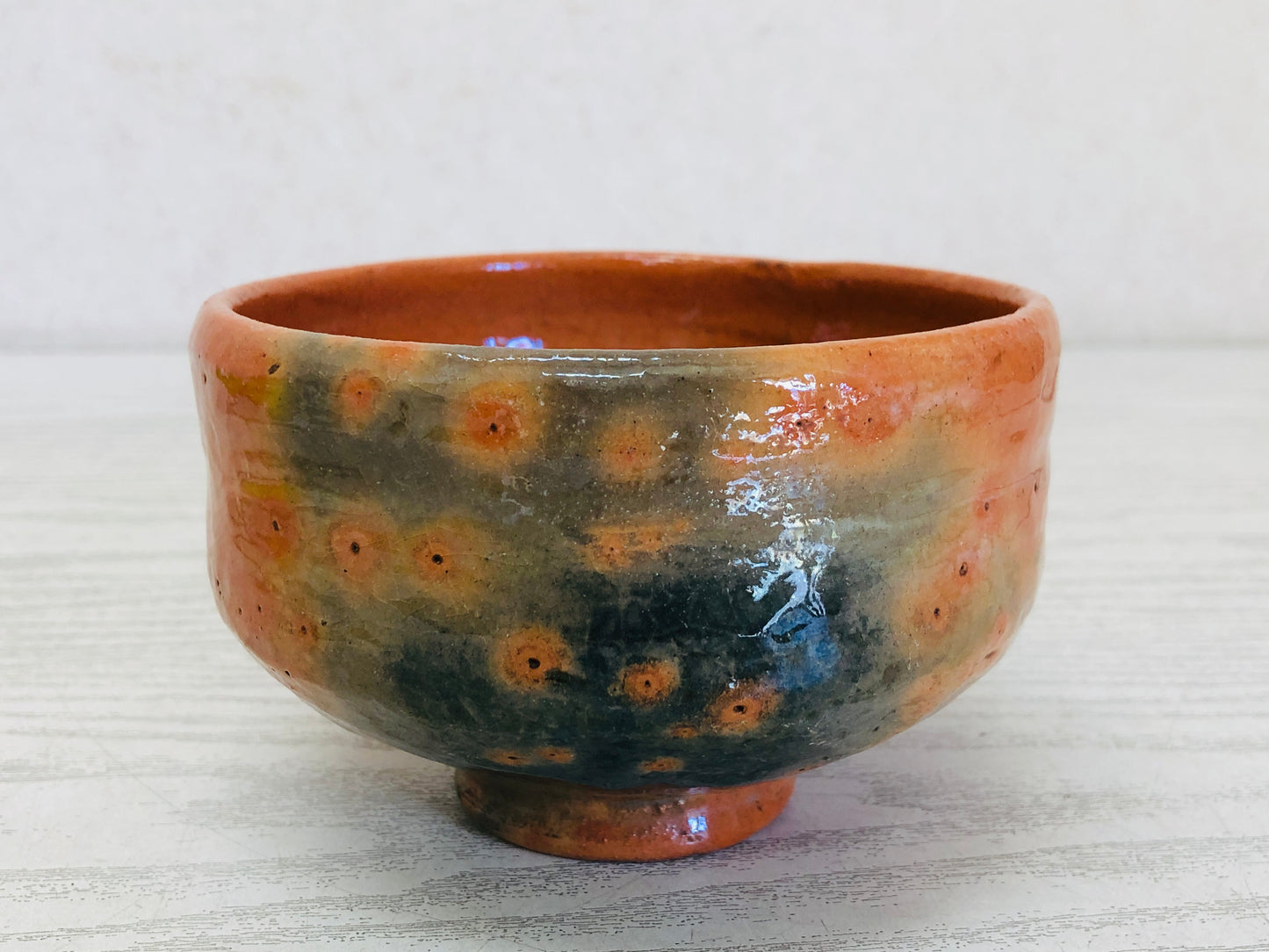 Y3517 CHAWAN Raku-ware Red signed Japan tea ceremony bowl antique vintage