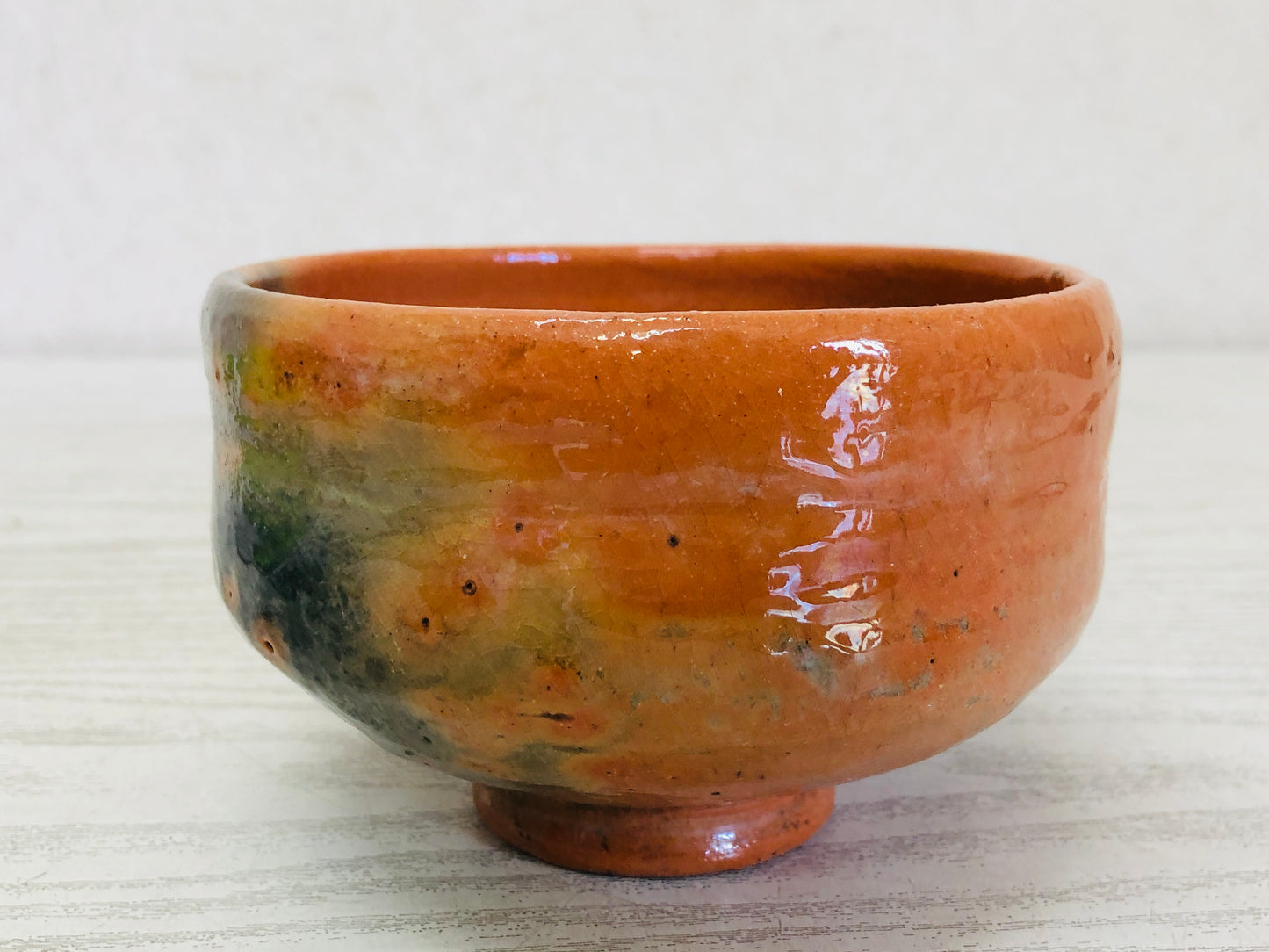 Y3517 CHAWAN Raku-ware Red signed Japan tea ceremony bowl antique vintage