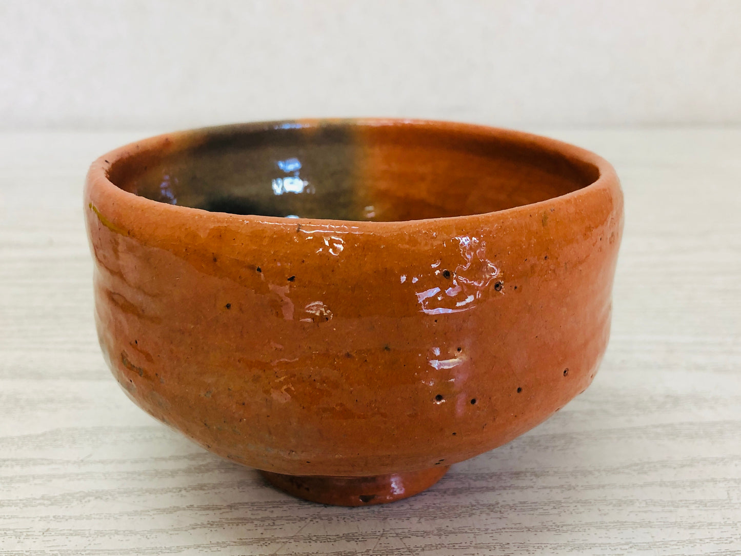 Y3517 CHAWAN Raku-ware Red signed Japan tea ceremony bowl antique vintage