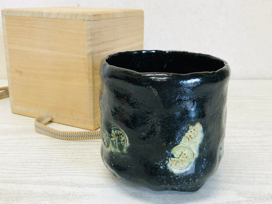 Y3534 CHAWAN Raku-ware tube large signed box Japan tea ceremony bowl antique