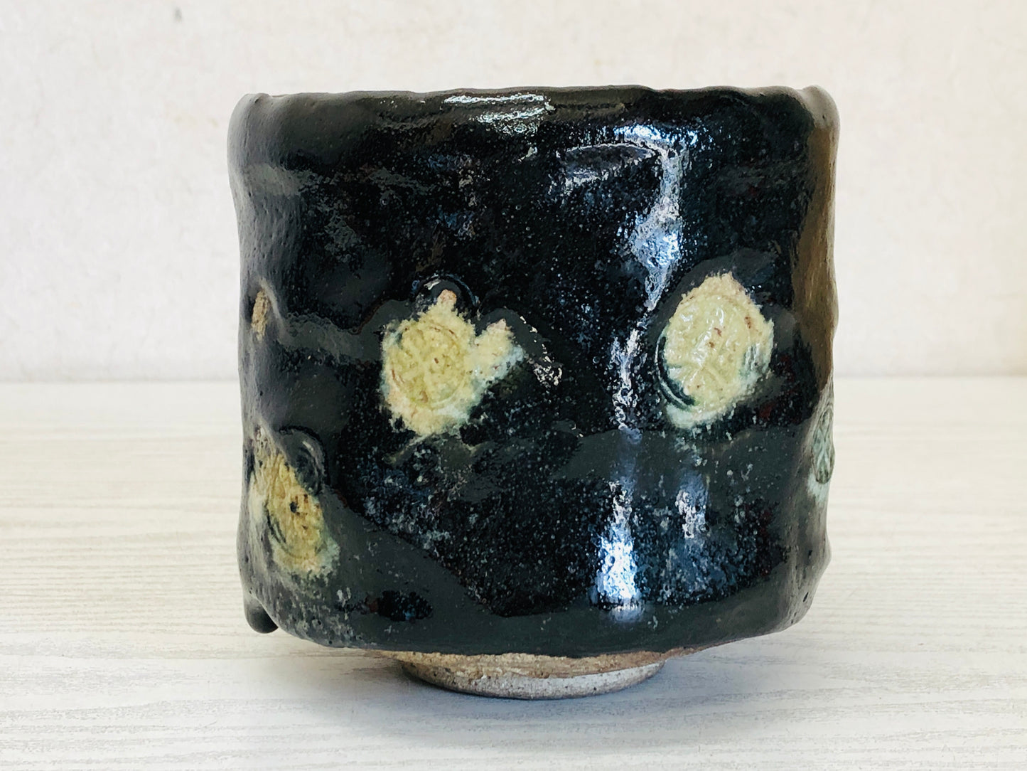 Y3534 CHAWAN Raku-ware tube large signed box Japan tea ceremony bowl antique