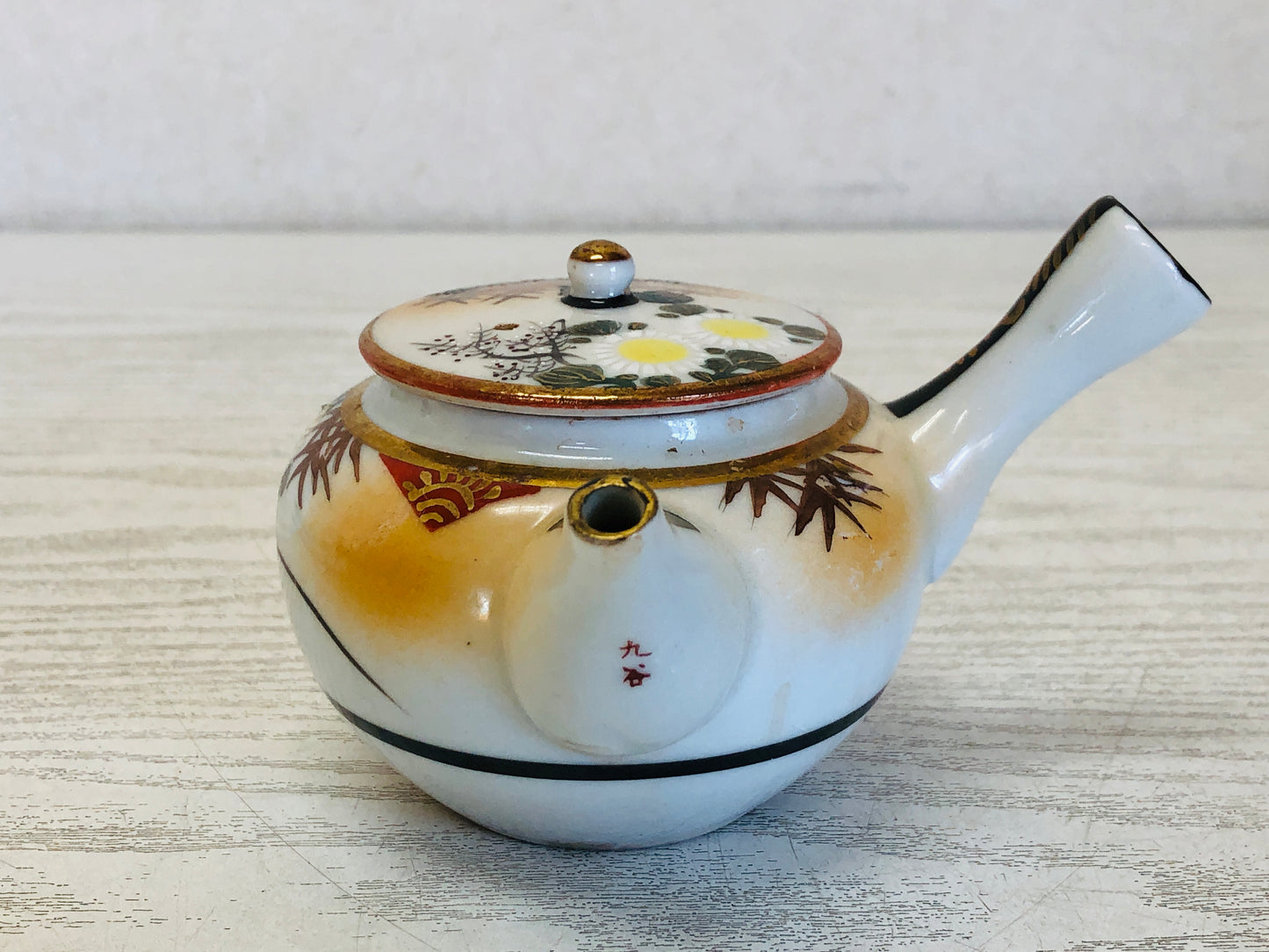 Y3541 KYUSU Kutani-ware Teapot pot color picture Tea Ceremony Japan antique