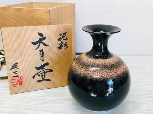 Y3555 FLOWER VASE Seto-ware signed box Japan ikebana home decor interior antique