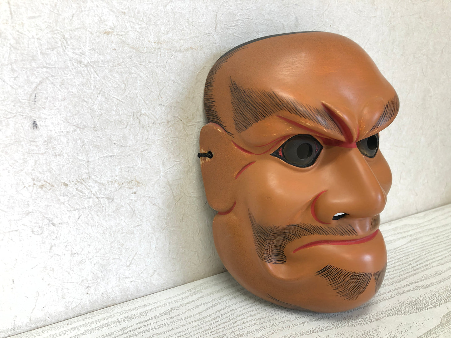 Y3591 NOH MASK Beshimi wood carving signed Japanese antique omen vintage men