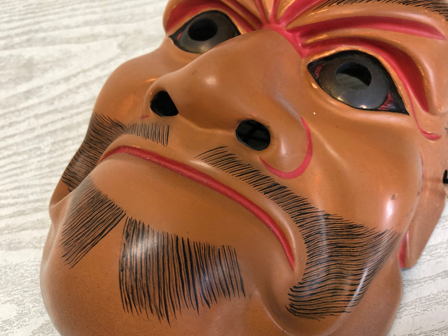 Y3591 NOH MASK Beshimi wood carving signed Japanese antique omen vintage men