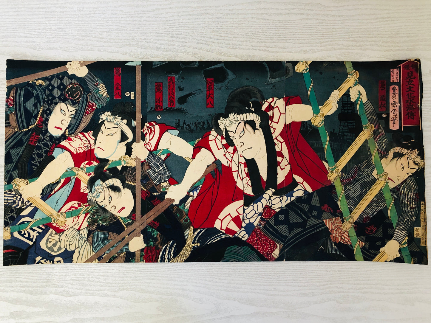 Y3631 WOODBLOCK PRINT Kunichika triptych Outlaws of the Marsh Japan Ukiyoe art