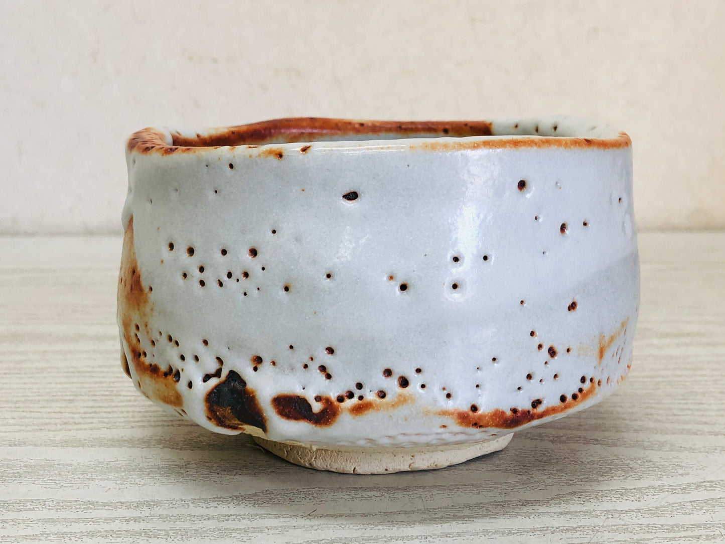 Y3683 CHAWAN Shino-ware signed box Japan antique tea ceremony bowl cup vintage
