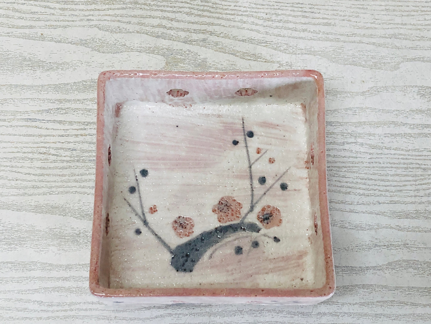 Y3693 CHAWAN Mino-ware square bowl signed box Japan antique vintage tableware