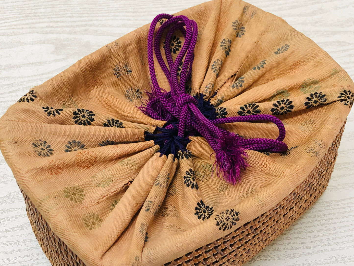 Y3698 Bamboo Woven Basket Travel Tea Ceremony storage case Japan antique vintage