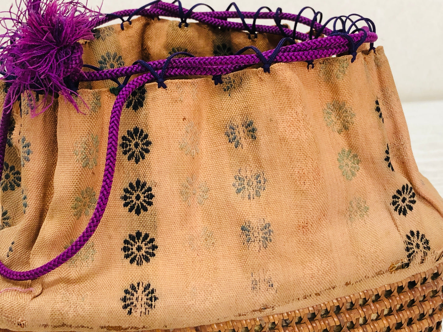 Y3698 Bamboo Woven Basket Travel Tea Ceremony storage case Japan antique vintage