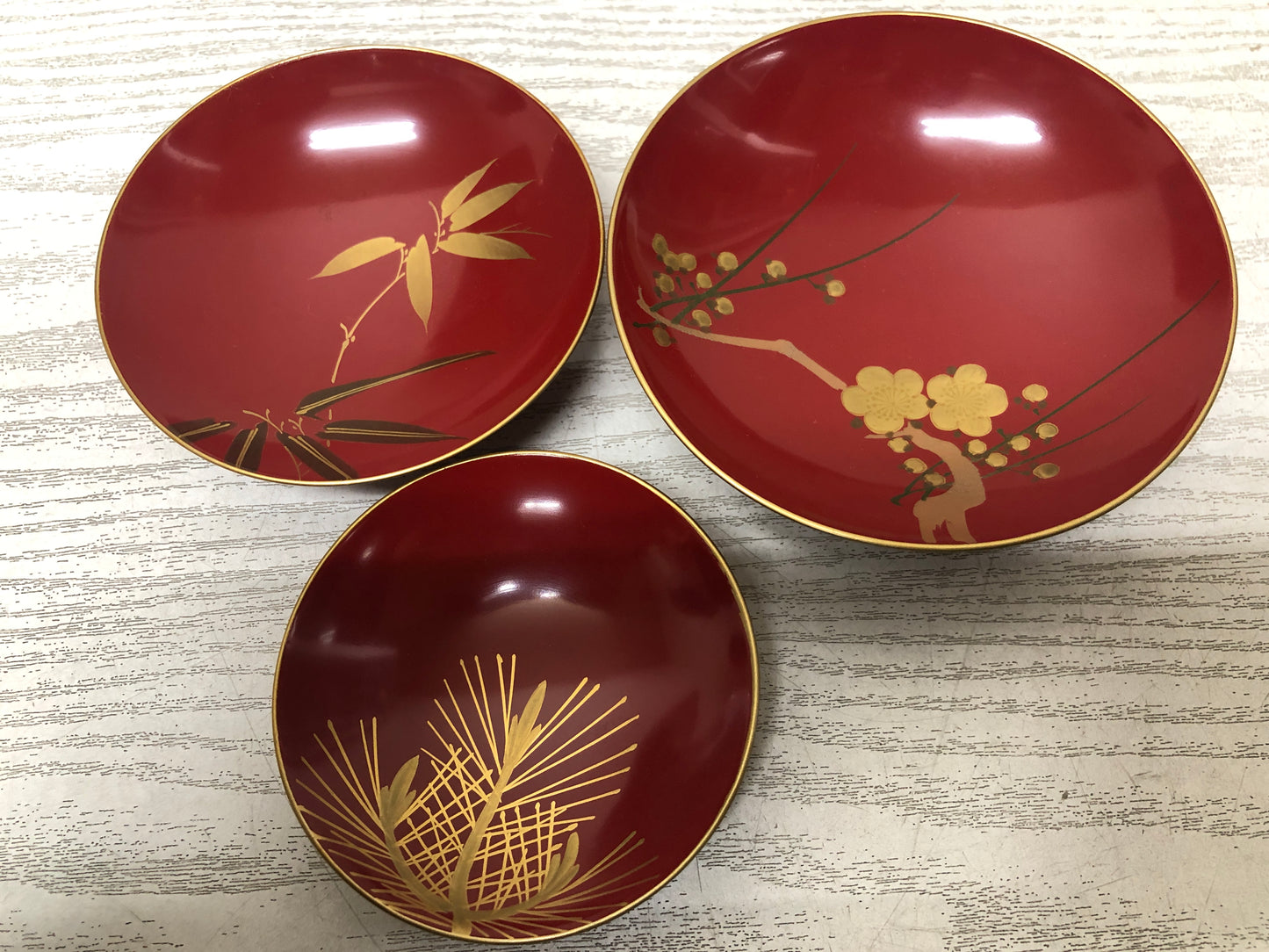 Y3730 CHAWAN Makie Triple Sake cup Set Japan antique vintage tableware