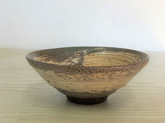 Y3740 CHAWAN Brush Marks flat signed Japan antique tea ceremony bowl cup pottery