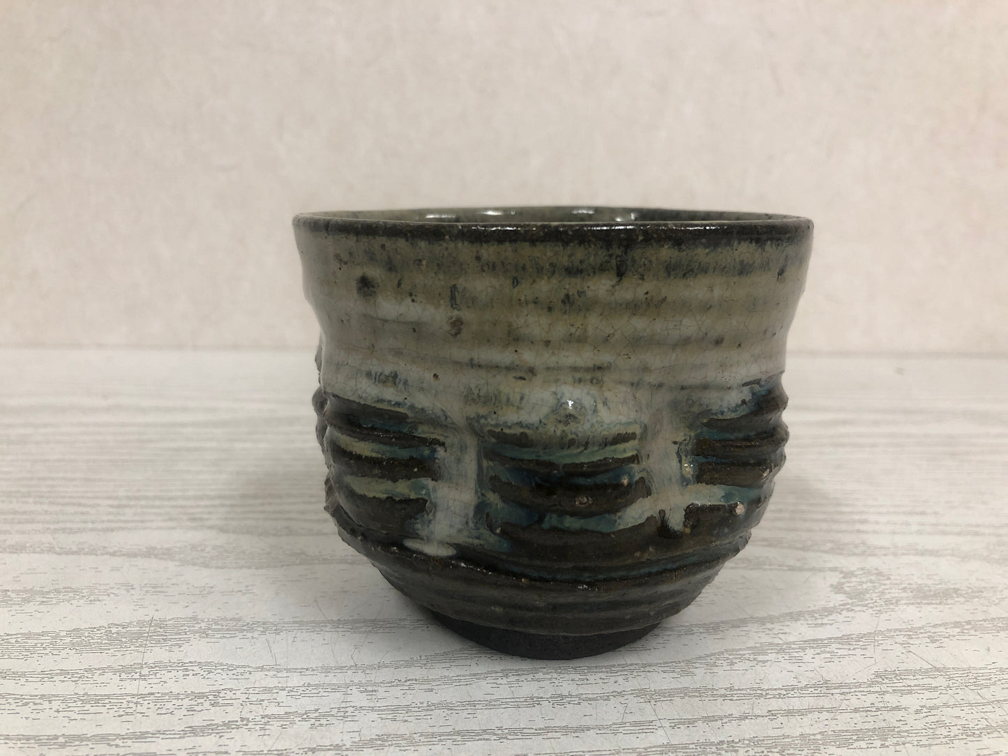 Y3749 CHAWAN Kyo-ware signed Japan antique tea ceremony bowl cup pottery