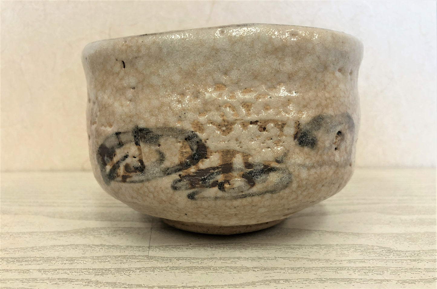 Y3773 CHAWAN Shino-ware signed box Japan antique tea ceremony bowl cup pottery