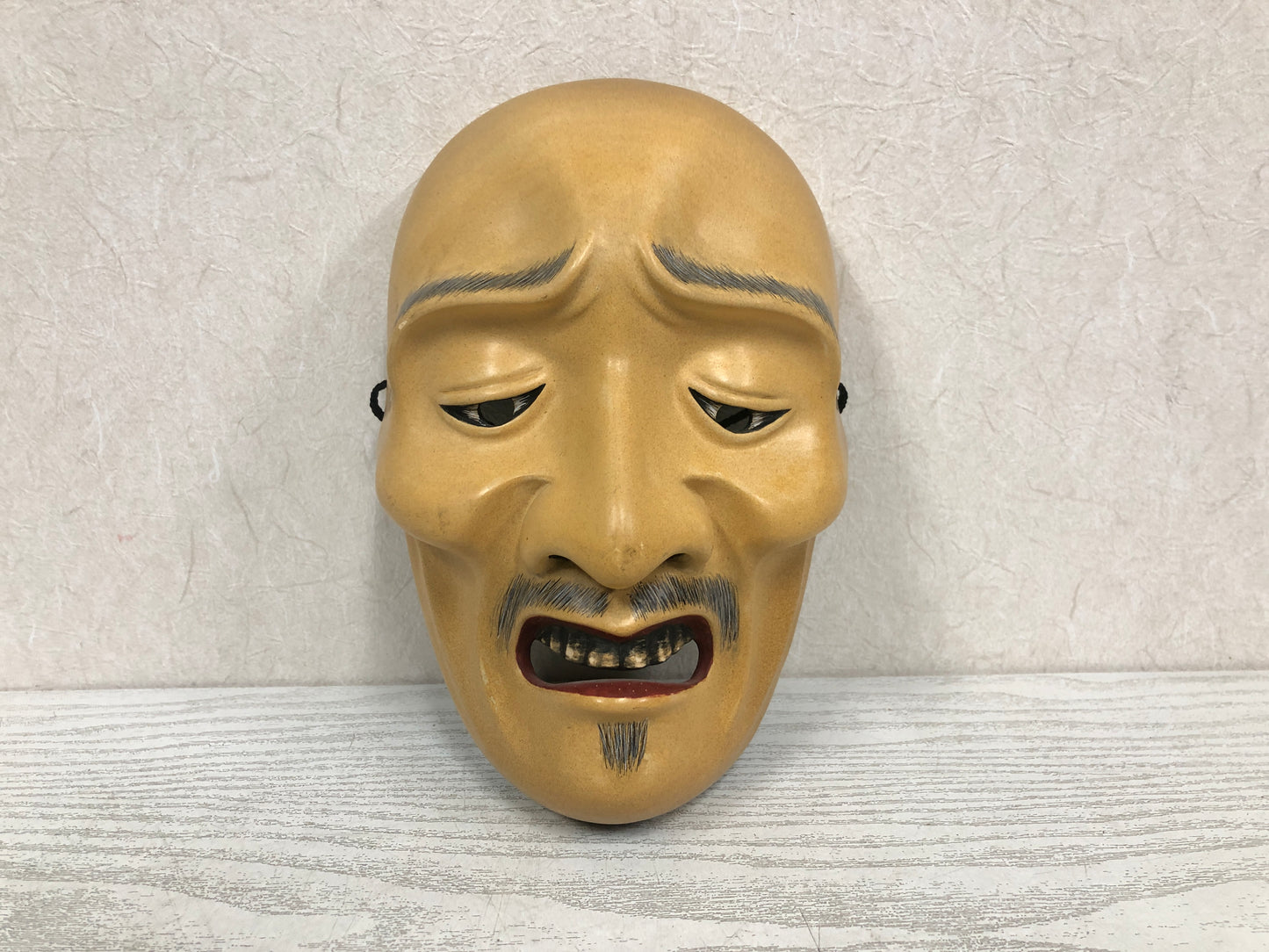 Y3796 NOH MASK wood carving Man signed Japan antique omen vintage dance drama
