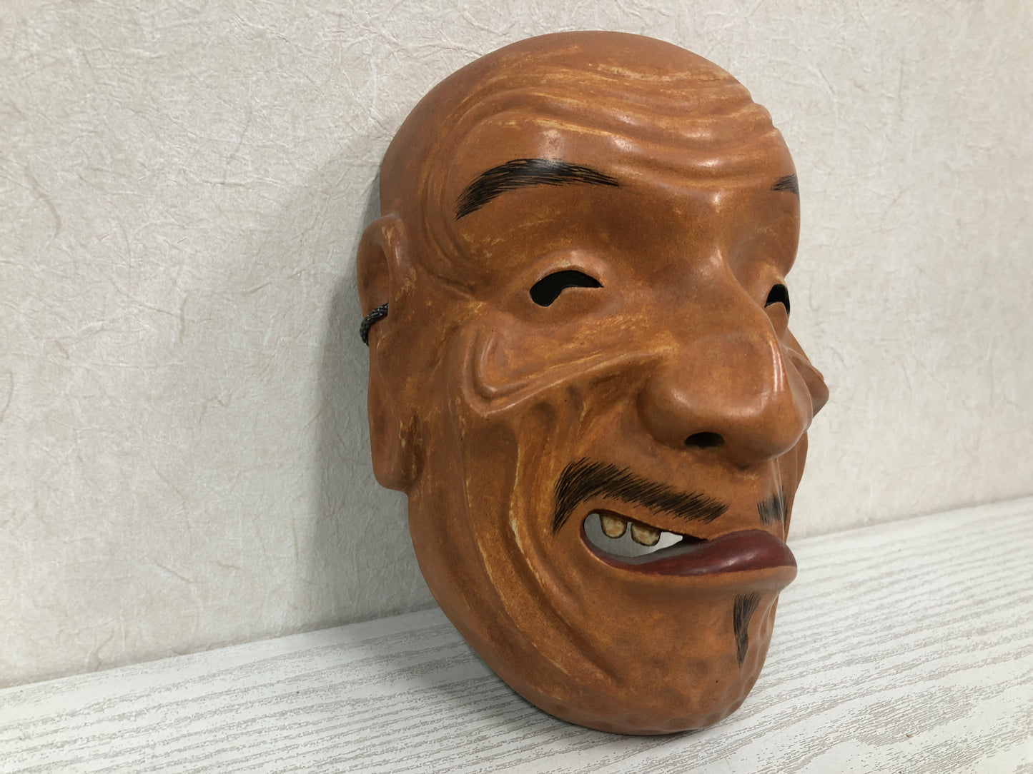 Y3801 NOH MASK wood carving Old man signed Japan antique vintage dance drama