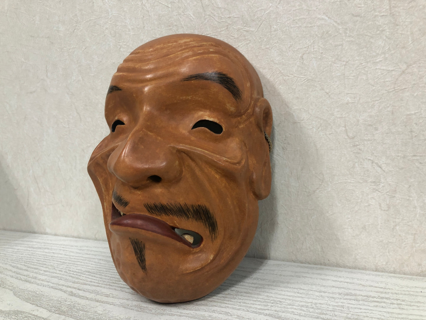 Y3801 NOH MASK wood carving Old man signed Japan antique vintage dance drama