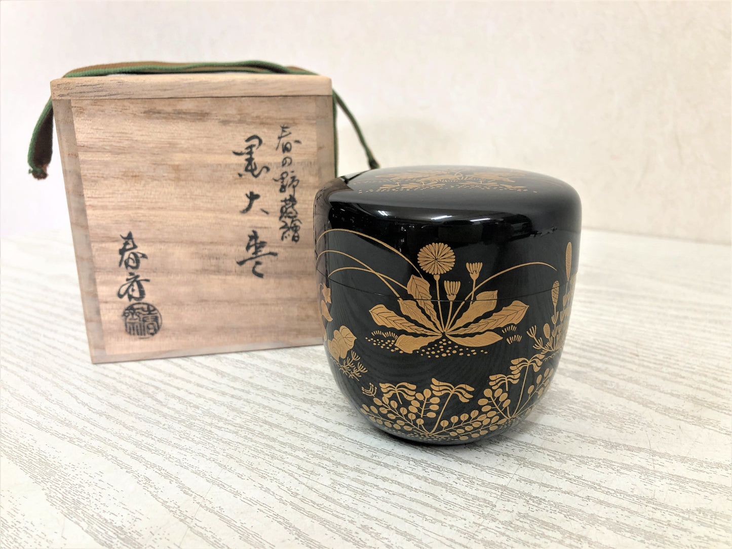Y3819 NATUME Tea Caddy Makie signed box Japanese Tea Ceremony Japan antique
