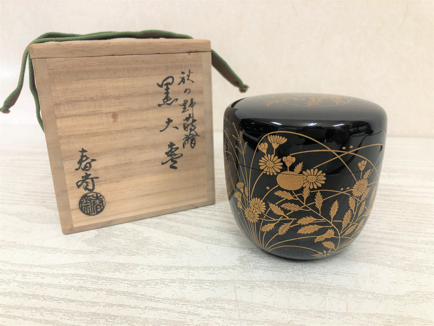 Y3820 NATUME Tea Caddy Makie signed box Japanese Tea Ceremony Japan antique