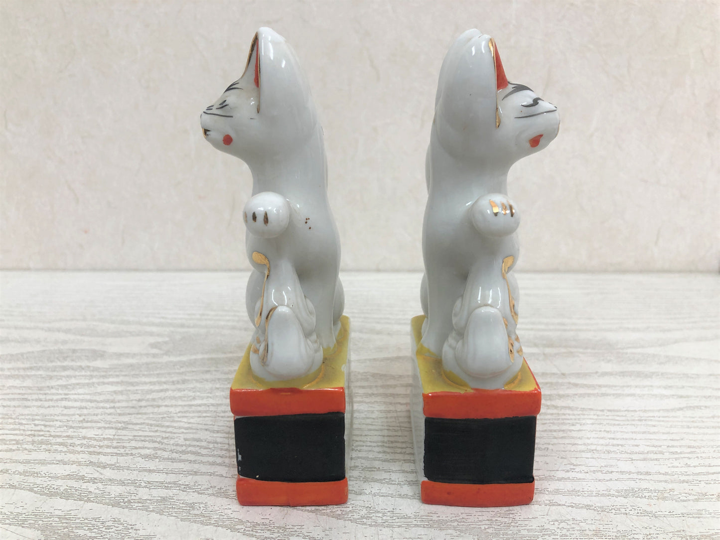 Y3821 OKIMONO Inari Fox pair ceramic figure figurine Japan vintage antique