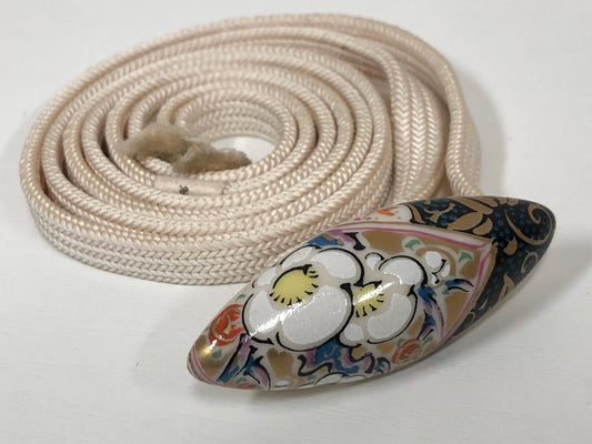 Y3843 OBIDOME Kutani-ware Sash Clip signed Flower Japan Kimono accessory antique