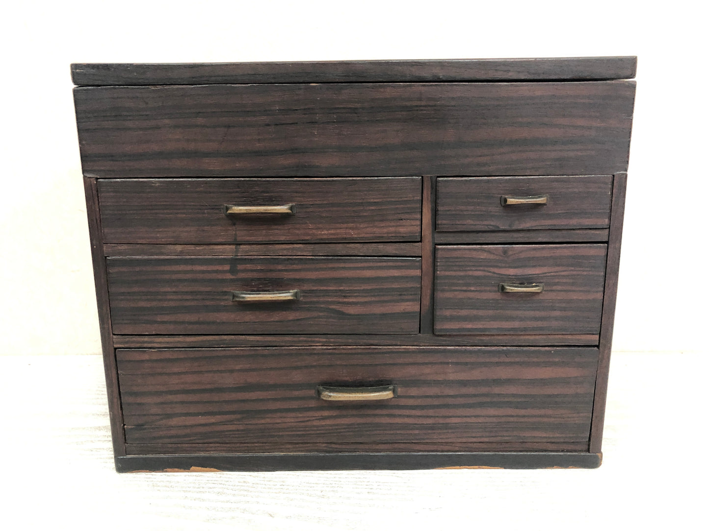 Y3853 TANSU Striped ebony sewing box chest of drawers Japanese antique storage