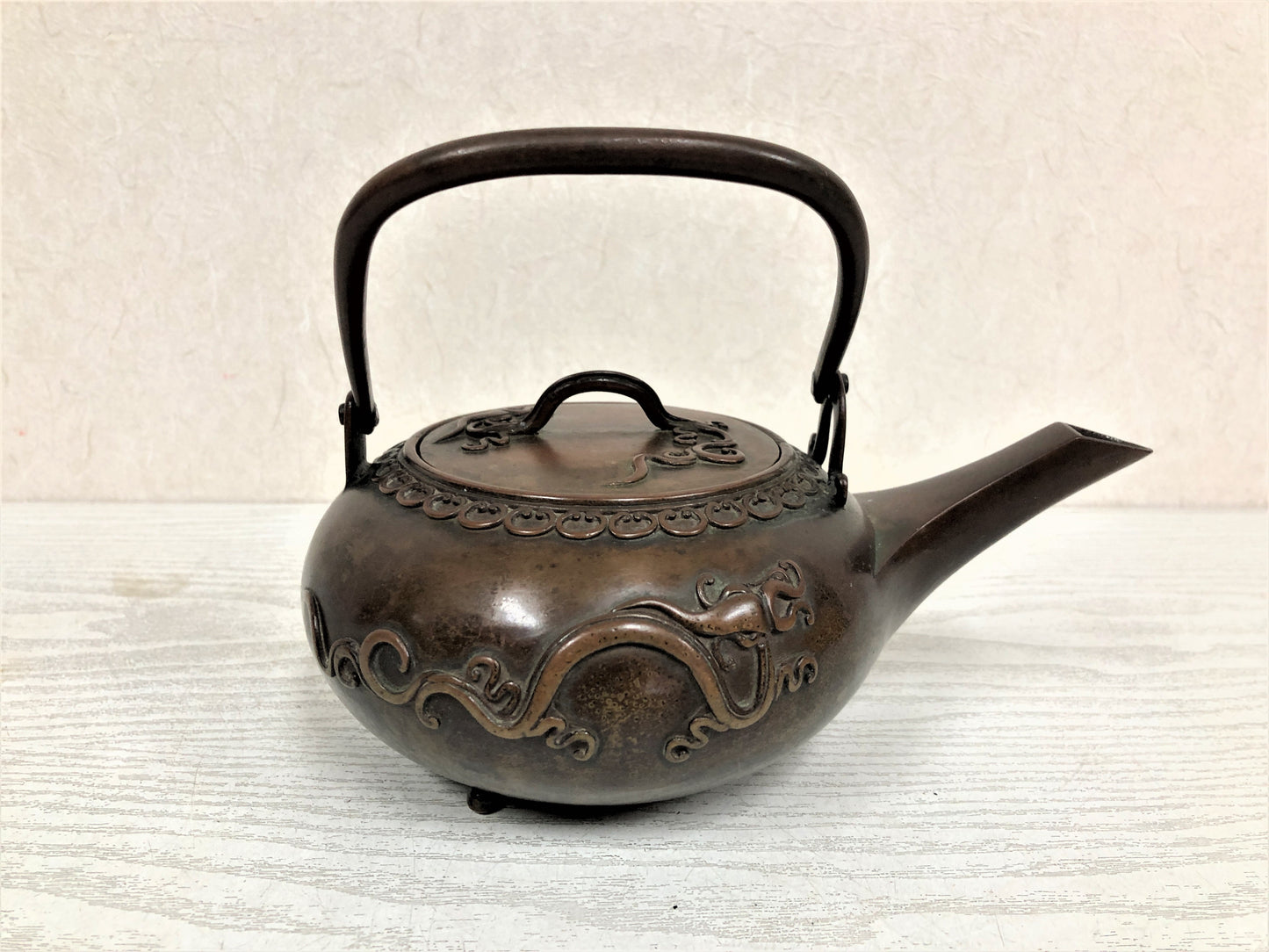 Y3868 CHOUSHI Copper Dragon Sake container Japanese antique Japan vintage sake
