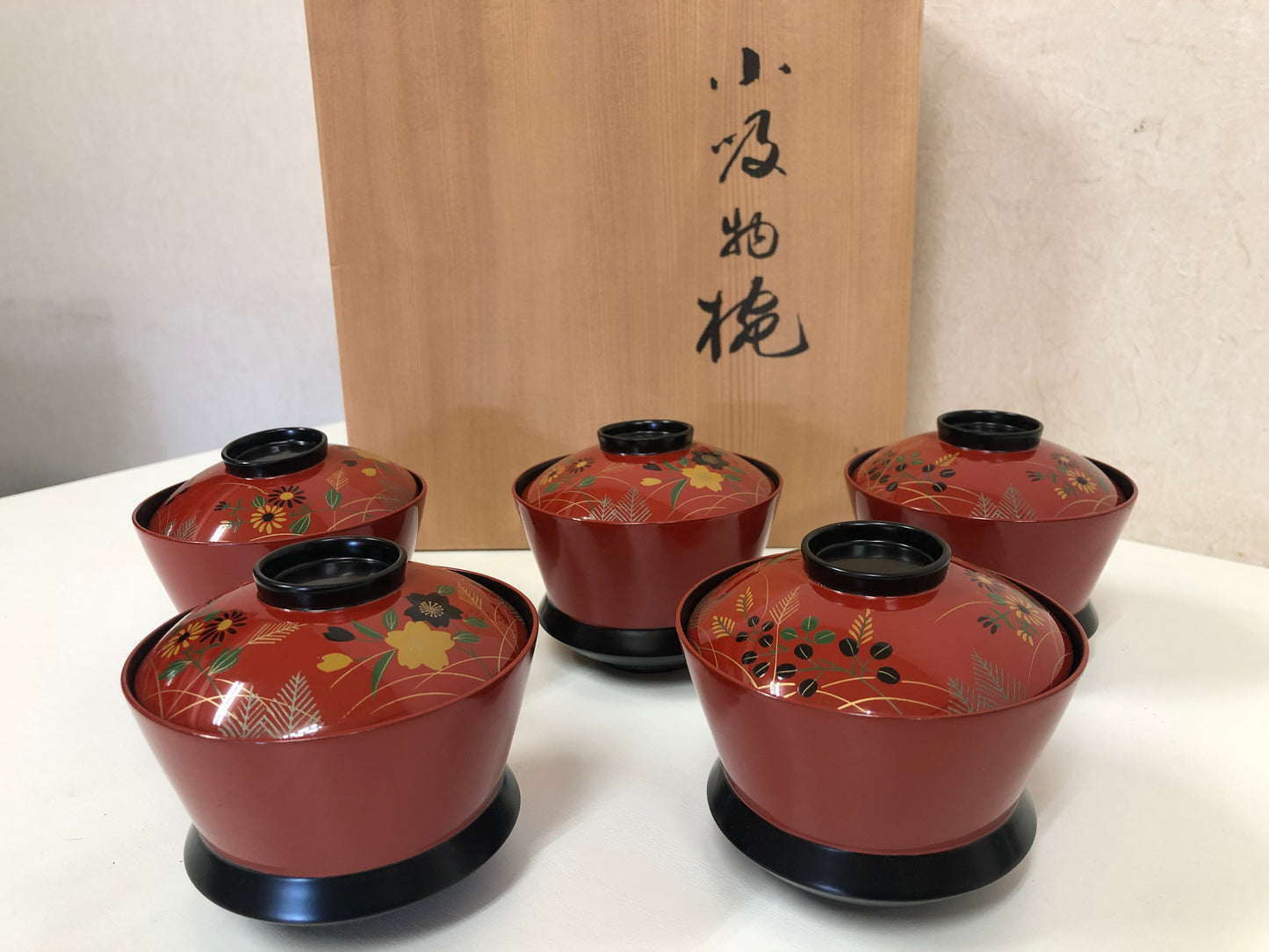 Y3909 CHAWAN Makie set of 5 Zouhiko signed box Japan bowl antique tableware