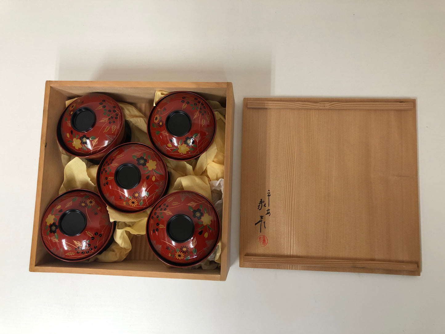 Y3909 CHAWAN Makie set of 5 Zouhiko signed box Japan bowl antique tableware