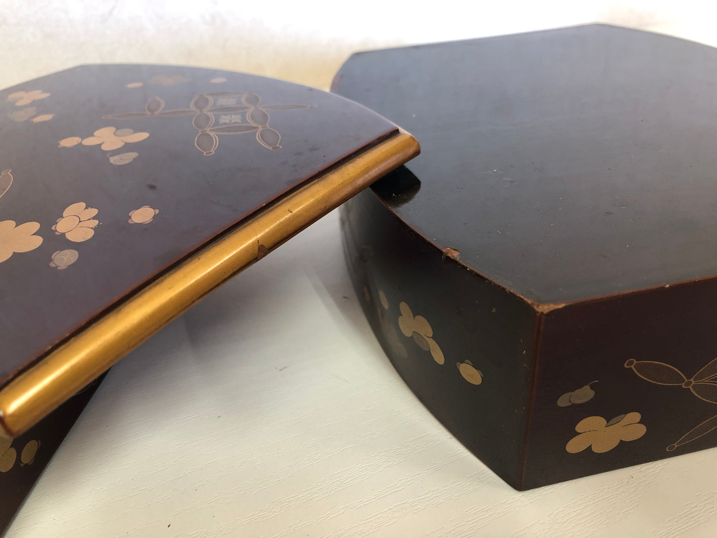 Y3910 BOX Makie three-tiered handle portable Japan antique vintage tableware
