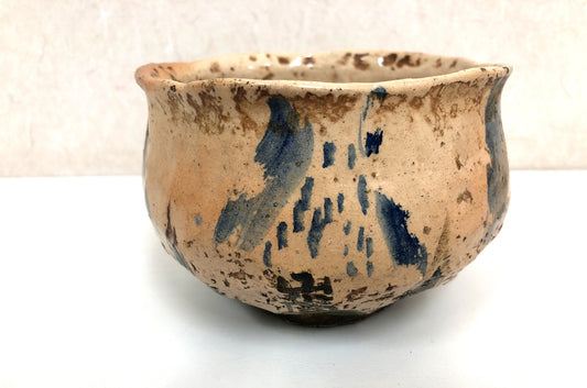 Y3913 CHAWAN Raku-ware color picture Japan antique tea ceremony bowl cup pottery