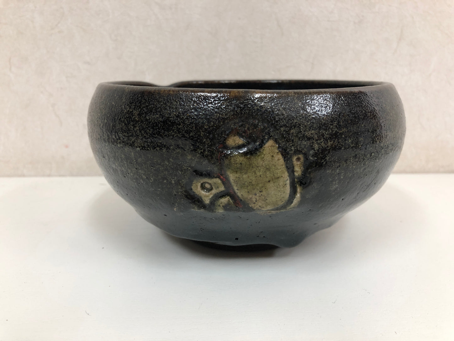 Y3918 CHAWAN Raku-ware Sekisyun signed box Japan antique confectionery bowl