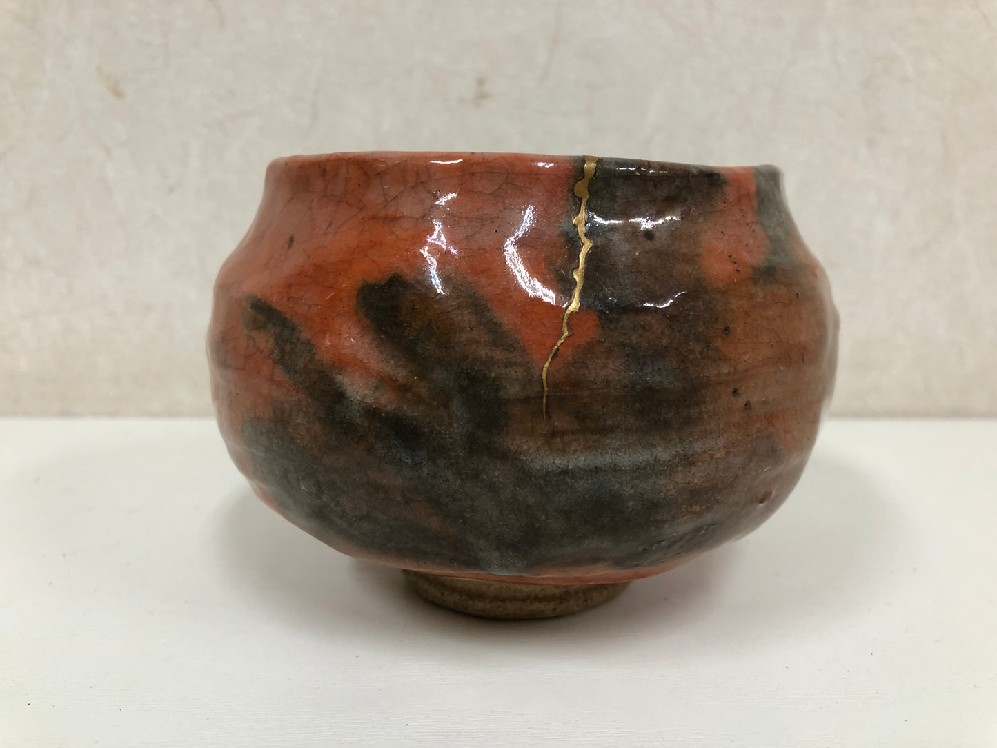 Y3936 CHAWAN Raku-ware Red kintsugi 12th Kounyu signed box Japan tea ceremony