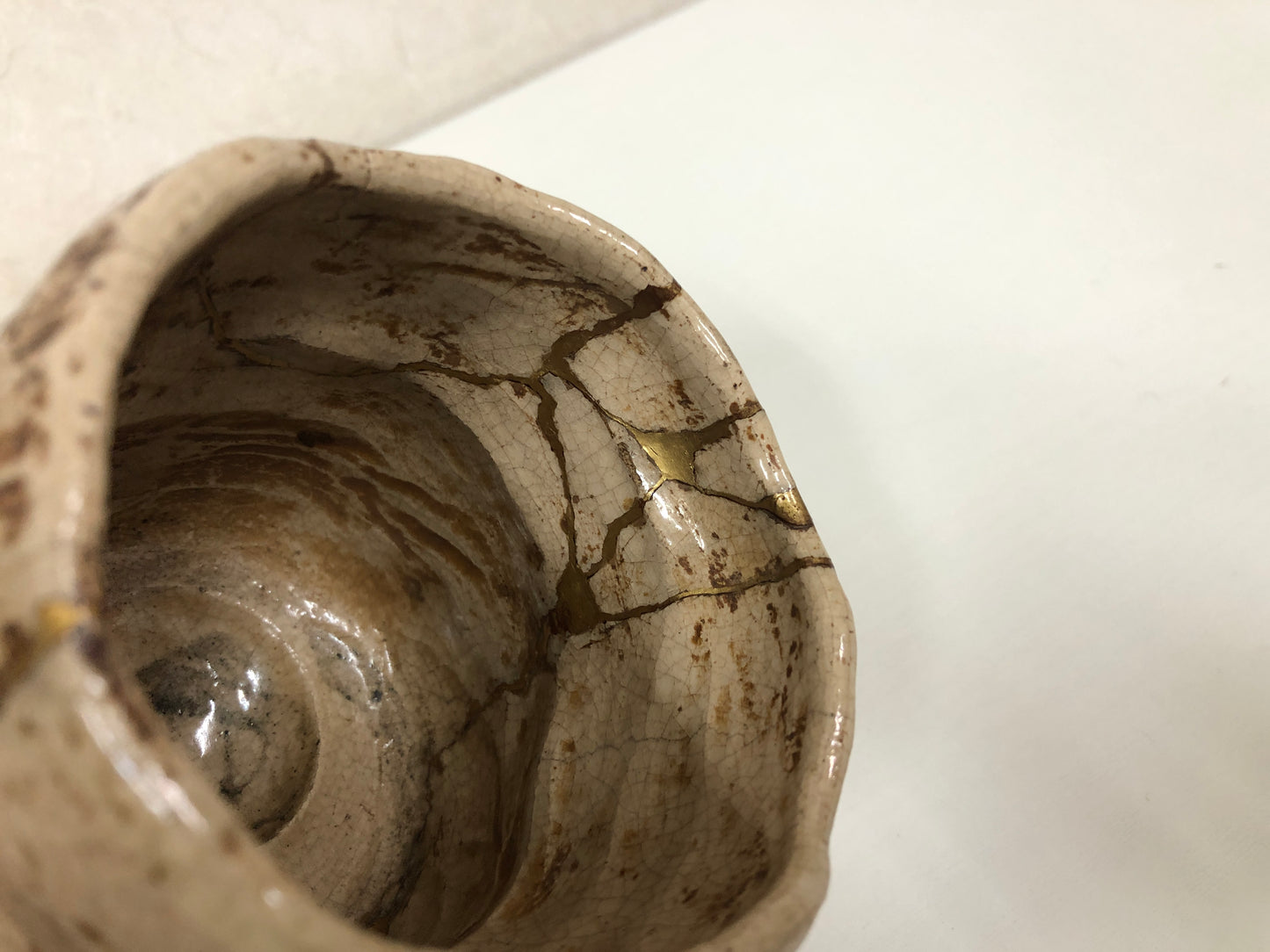 Y3937 CHAWAN Shino-ware kintsugi box Japan antique tea ceremony bowl cup pottery